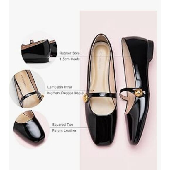 C.Paravano Black Patent Leather Mary Jane Flats - Size 10 - Picture 4 of 4